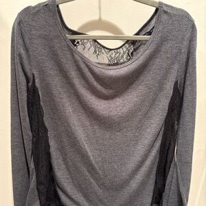 American Eagle Outfitters Gray Long Sleeve Top with Lace